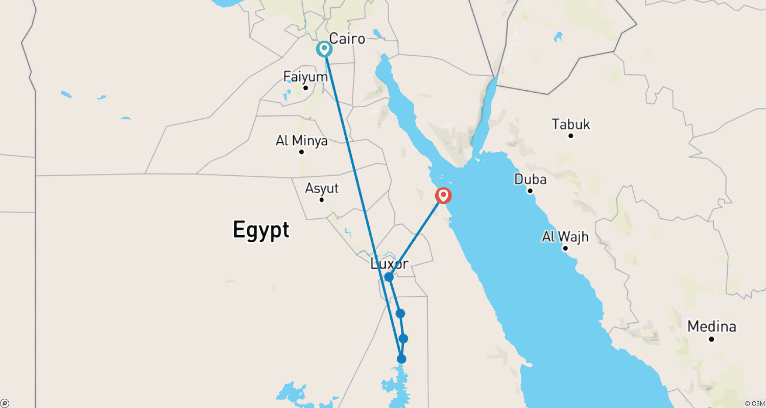خريطة مسار مصر الخاصة 10 أيام: القاهرة-أسوان-الأقصر و الغردقة بالطيران