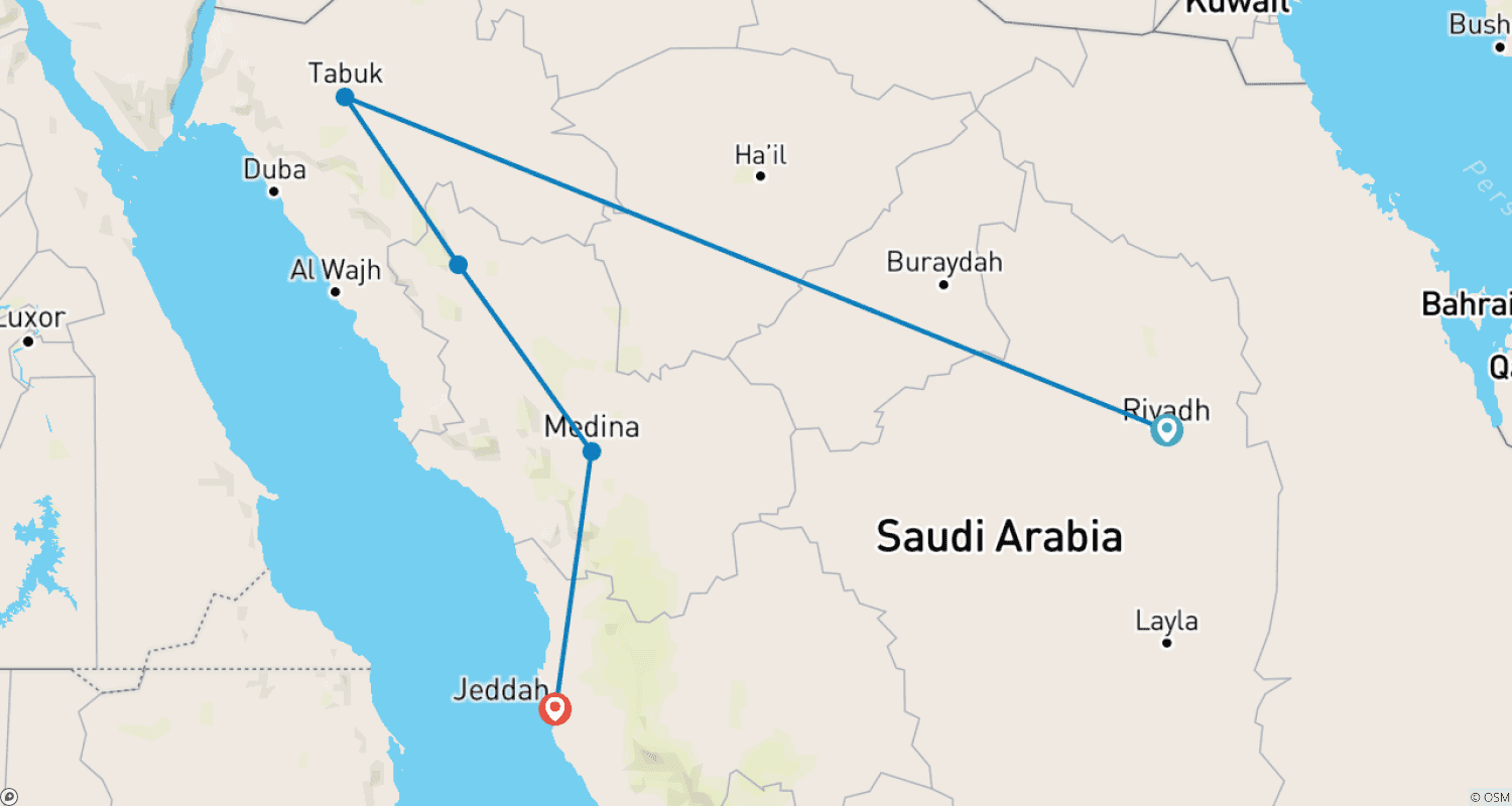 خريطة مسار طريق التراث - الرياض إلى جدة