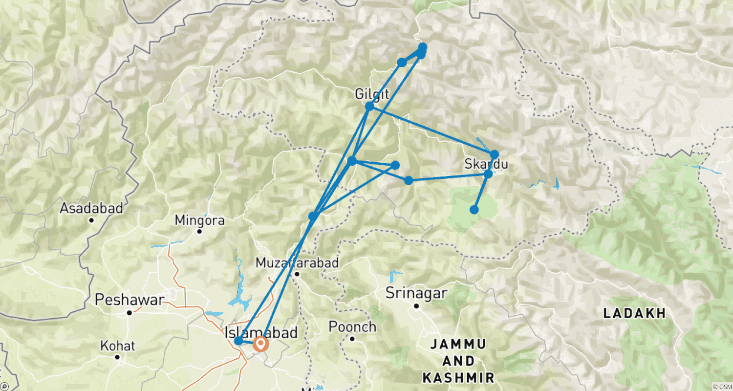 Mapa trasy: Najważniejsze atrakcje Karakorum
