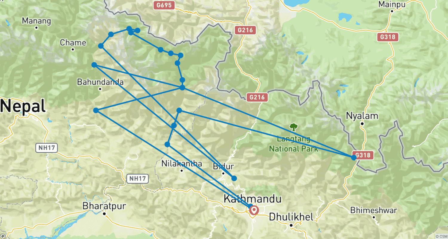 Mapa do percurso de Caminhada Manaslu Larke Pass via Acampamento Base Manaslu com Serviço de Guia de 17 dias