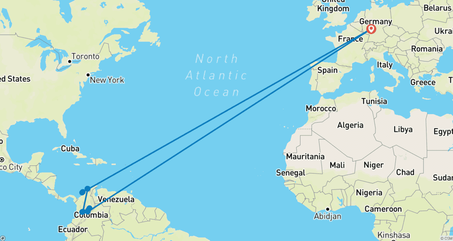 Mapa do percurso de Colômbia - Destaques