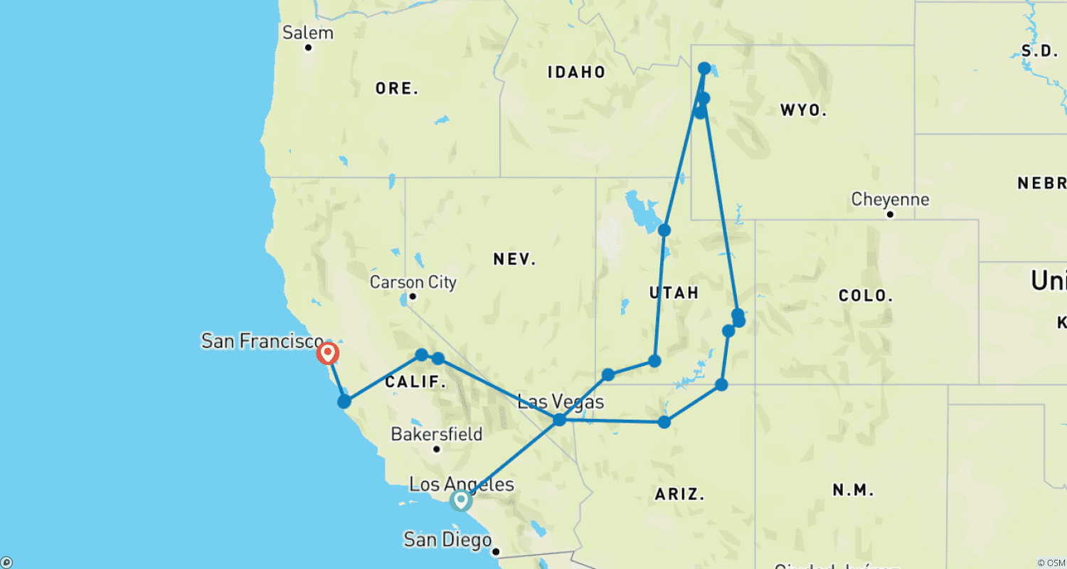 National Park Discovery - Los Angeles Airportのルートマップ