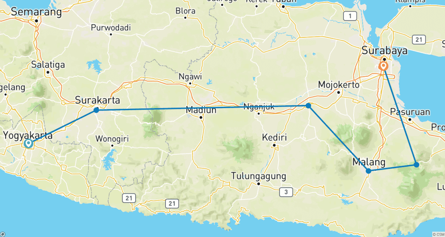Mapa do percurso de 7 Dias 6 Noites: O Melhor de Java