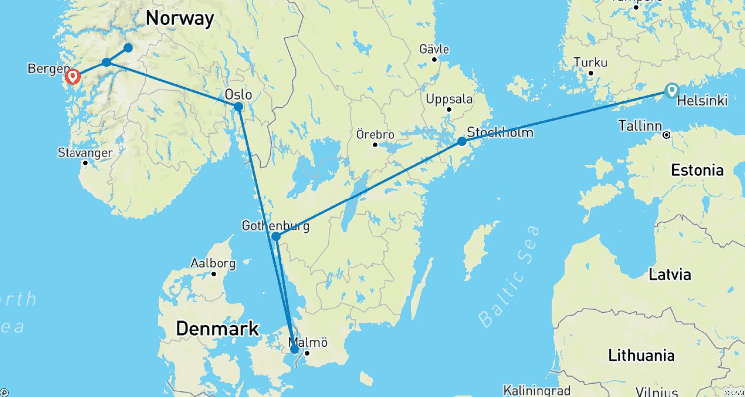 خريطة مسار Scandinavia: Hygge & Nordic History