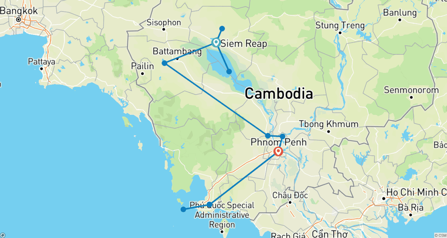 Mapa do percurso de Passeio em Grupo Pequeno & Natação - Camboja - Templos, Paisagens & Natação