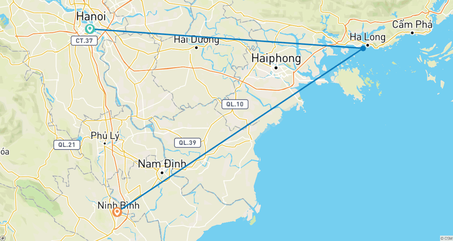 Mapa trasy: Luksusowa wycieczka wellness do Zatoki Ha Long, Onsen Quang Hanh i Ninh Binh z Hanoi