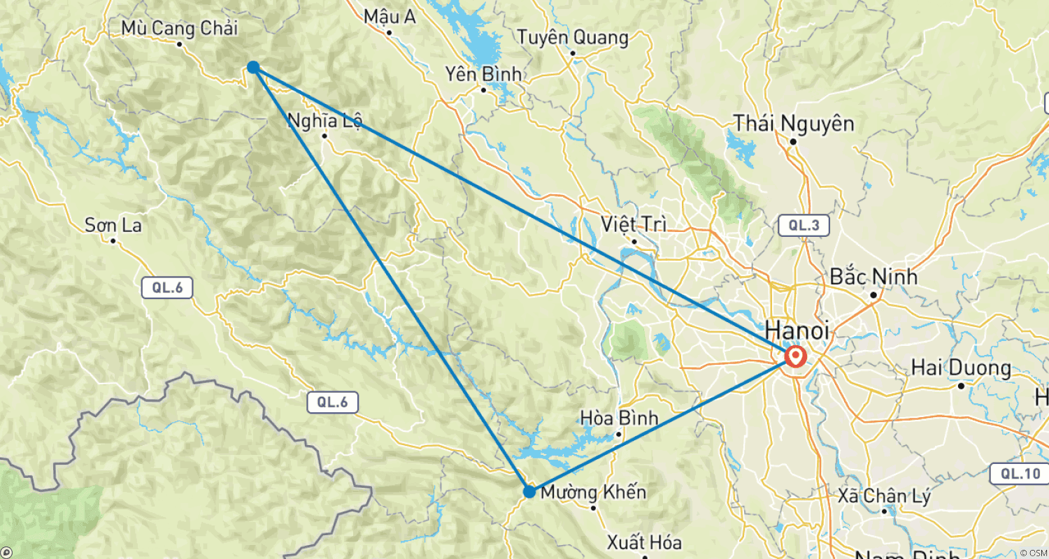 Mapa trasy: Wycieczka Wellness do Hanoi, Mai Chau i Le Champ Tu Le Resort w Yen Bai