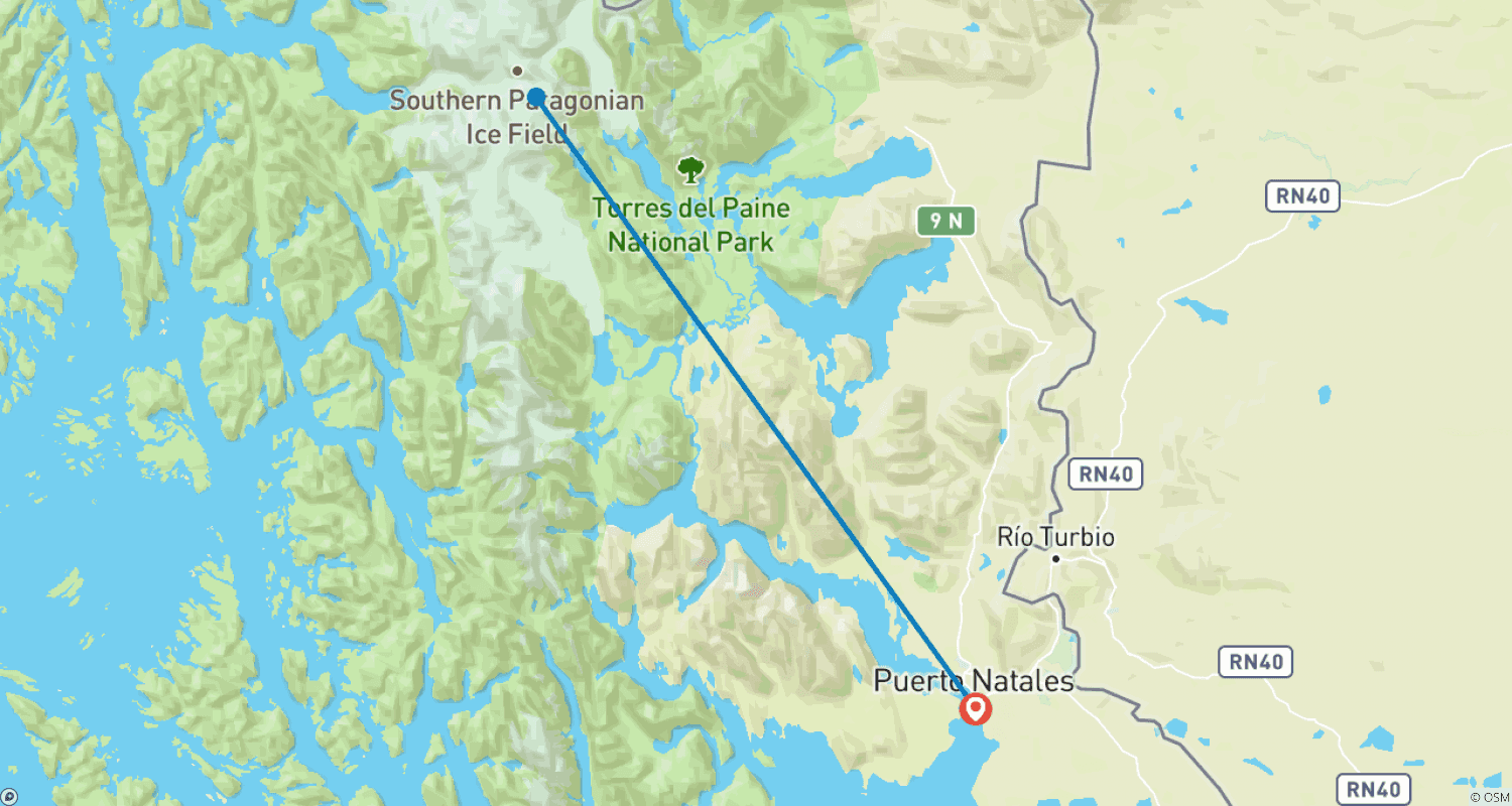 Mapa do percurso de Patagônia - W-Hike Torres del Paine (6 dias)