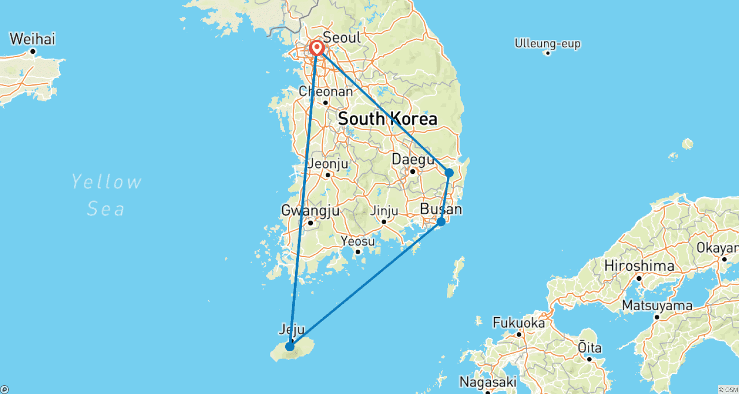 Mapa trasy: 10-dniowa premium przygoda po Korei Południowej: kultura, kuchnia i nadmorskie widoki
