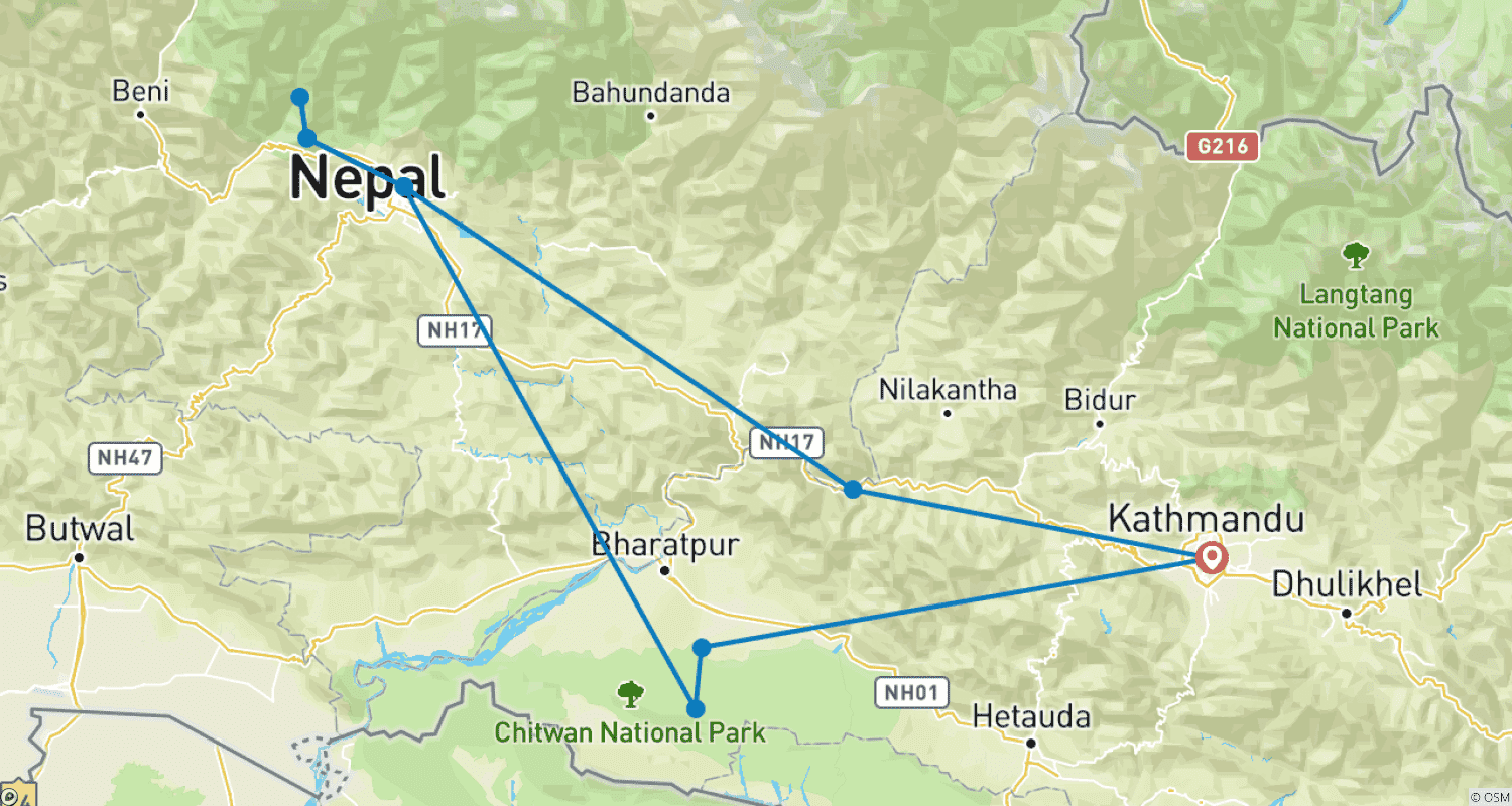 Mapa trasy: Nepal Soft Adventure Tour