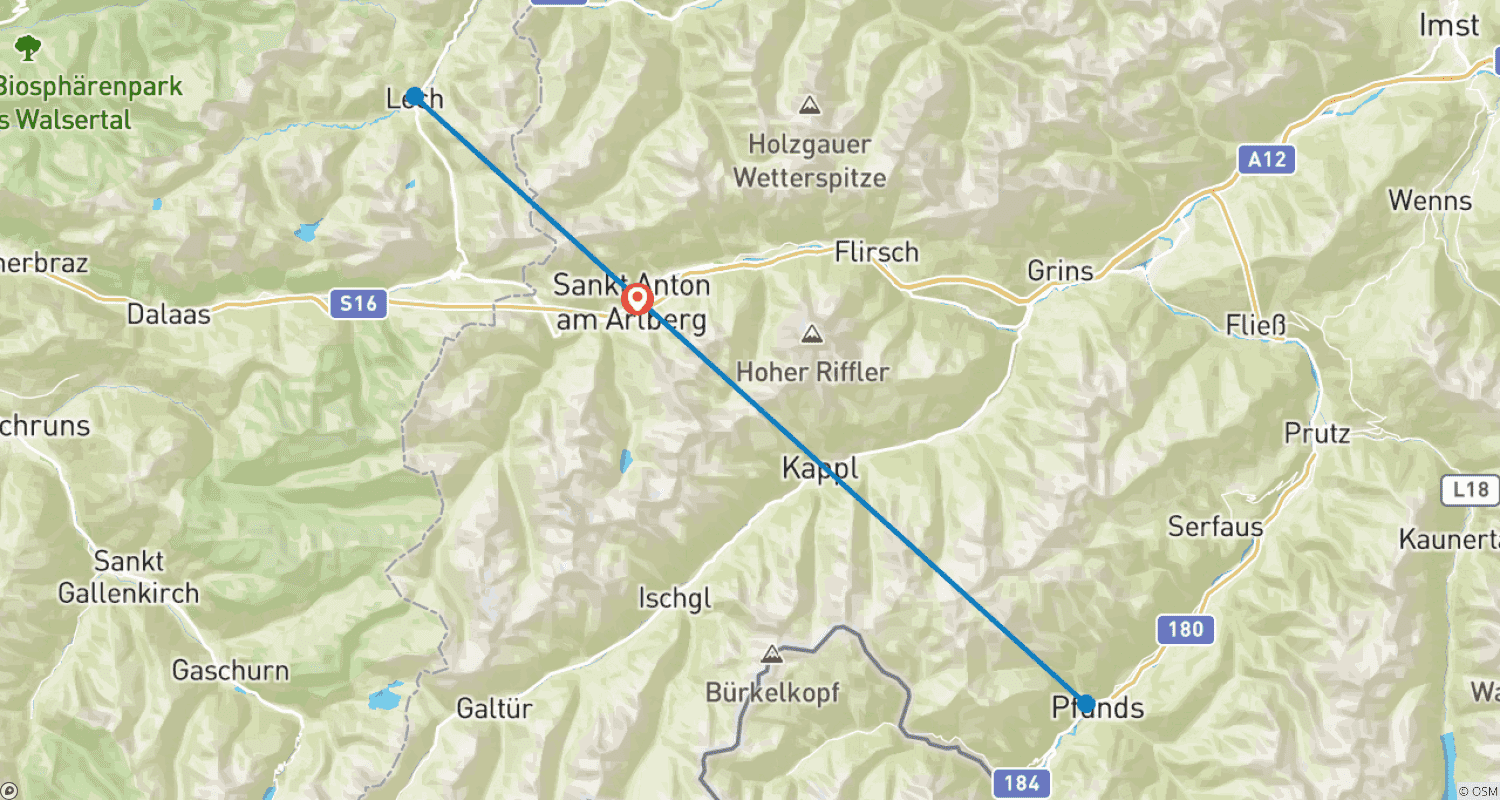 Mapa trasy: Szlak Arlberg (4 dni)