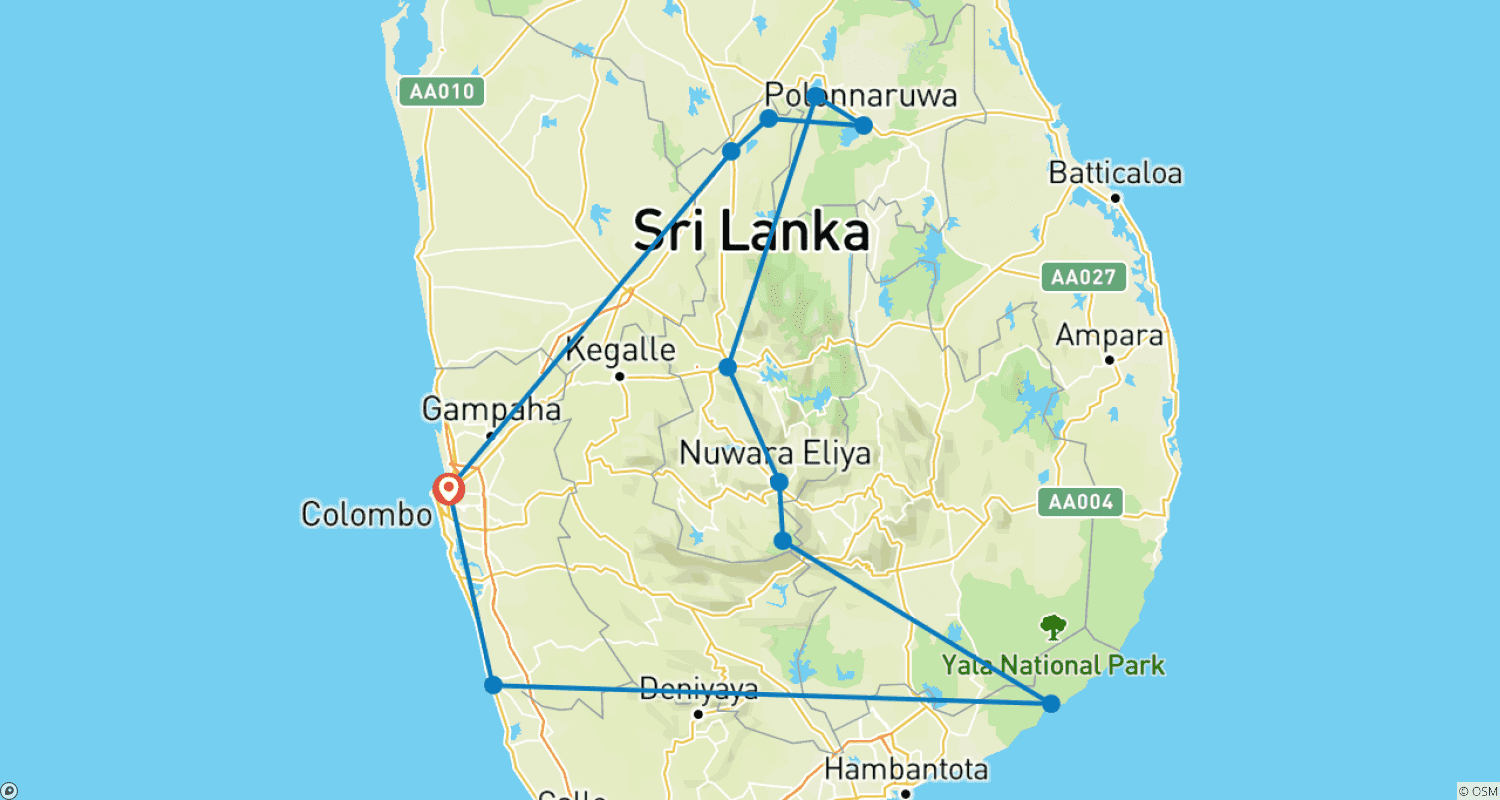 Mapa trasy: Sri Lanka Solo Female Travel