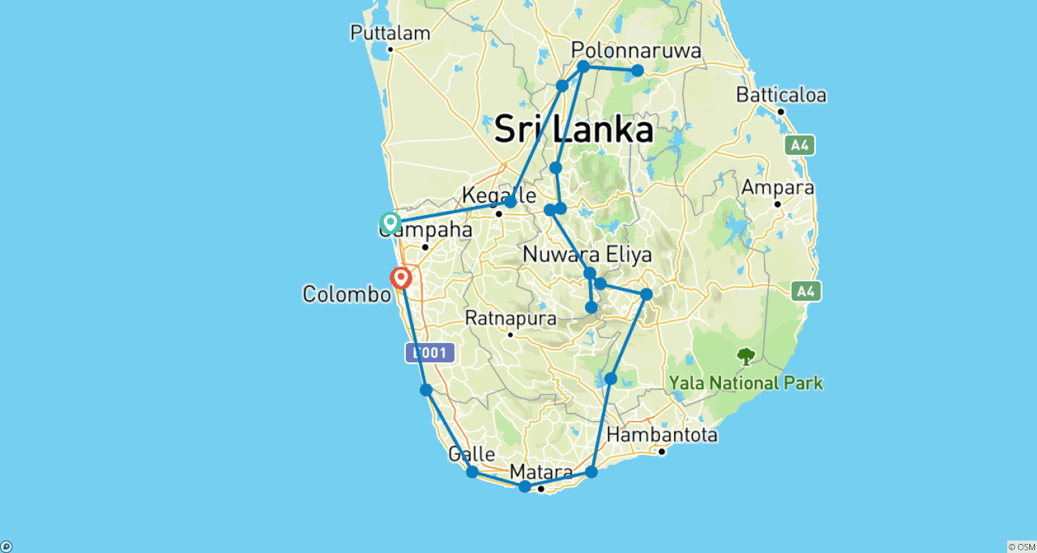 خريطة مسار Sri Lanka Singles Holidays