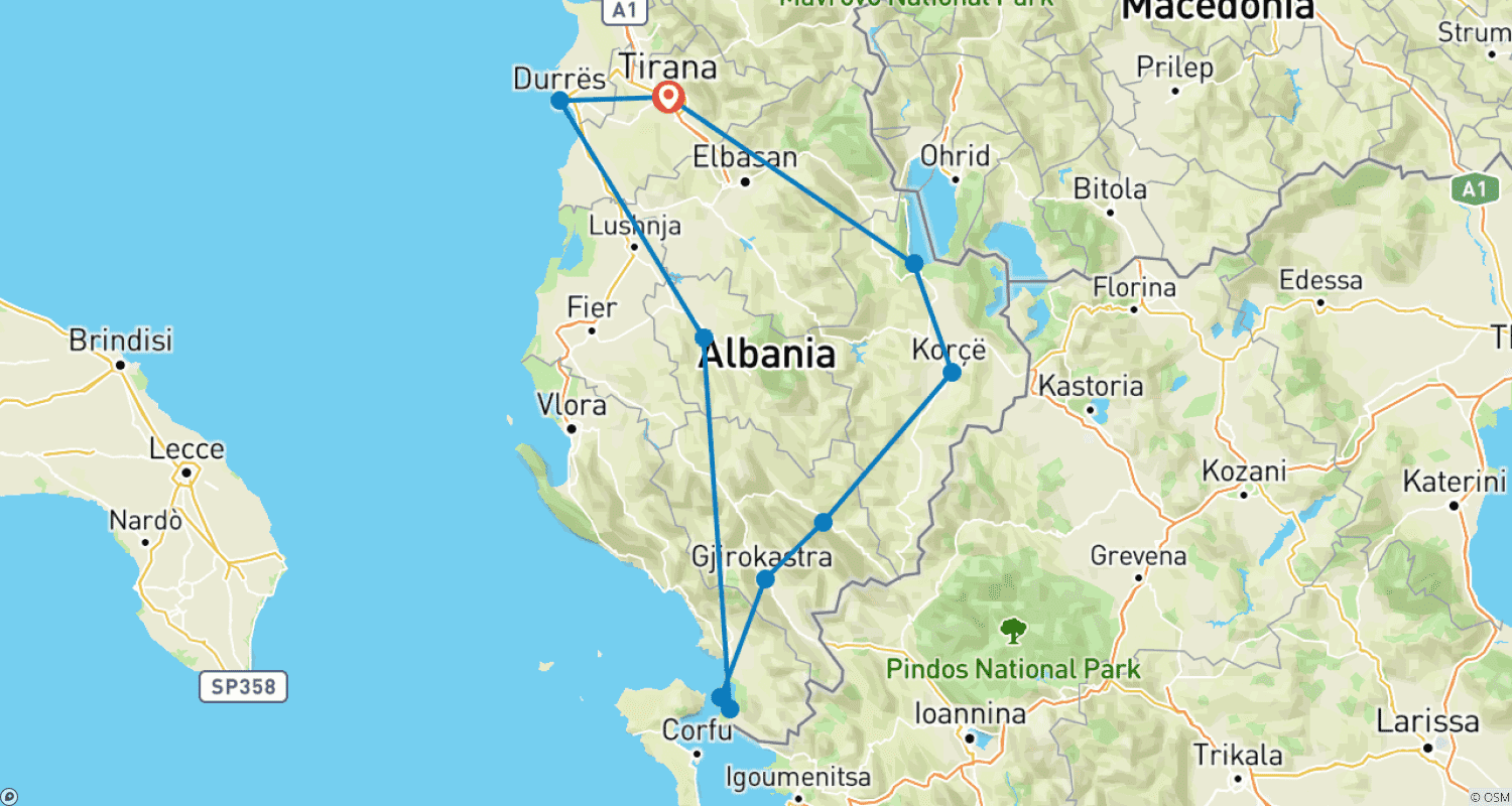 Tour of South Albania and UNESCO in 4 Days – An epic Journey in Toskeriaのルートマップ
