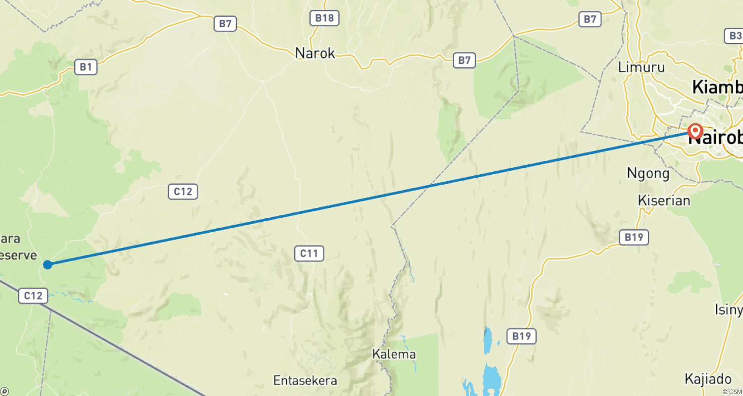5日間 マサイマラ ヌーの大移動サファリ 4WDランドクルーザージープで巡るのルートマップ