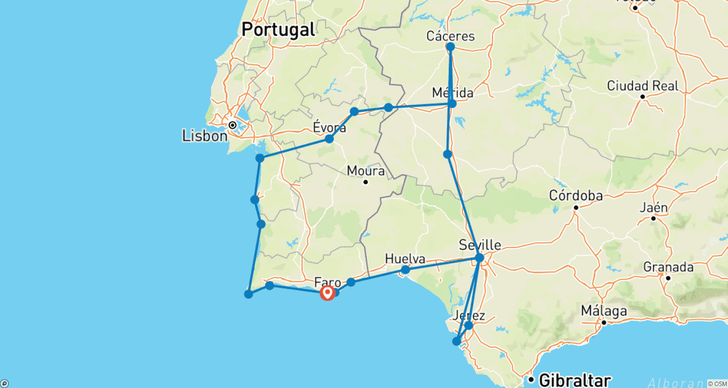 Mapa trasy: Odkryj magiczne Algarve, Alentejo i Andaluzję, Samochodem (Wielokrajowa)