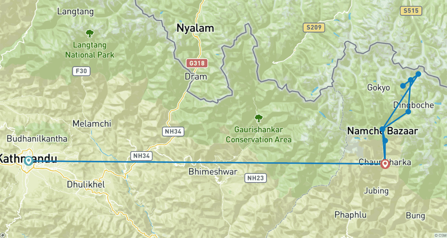 Mapa trasy: Trekking do Bazy pod Mount Everestem z powrotem helikopterem
