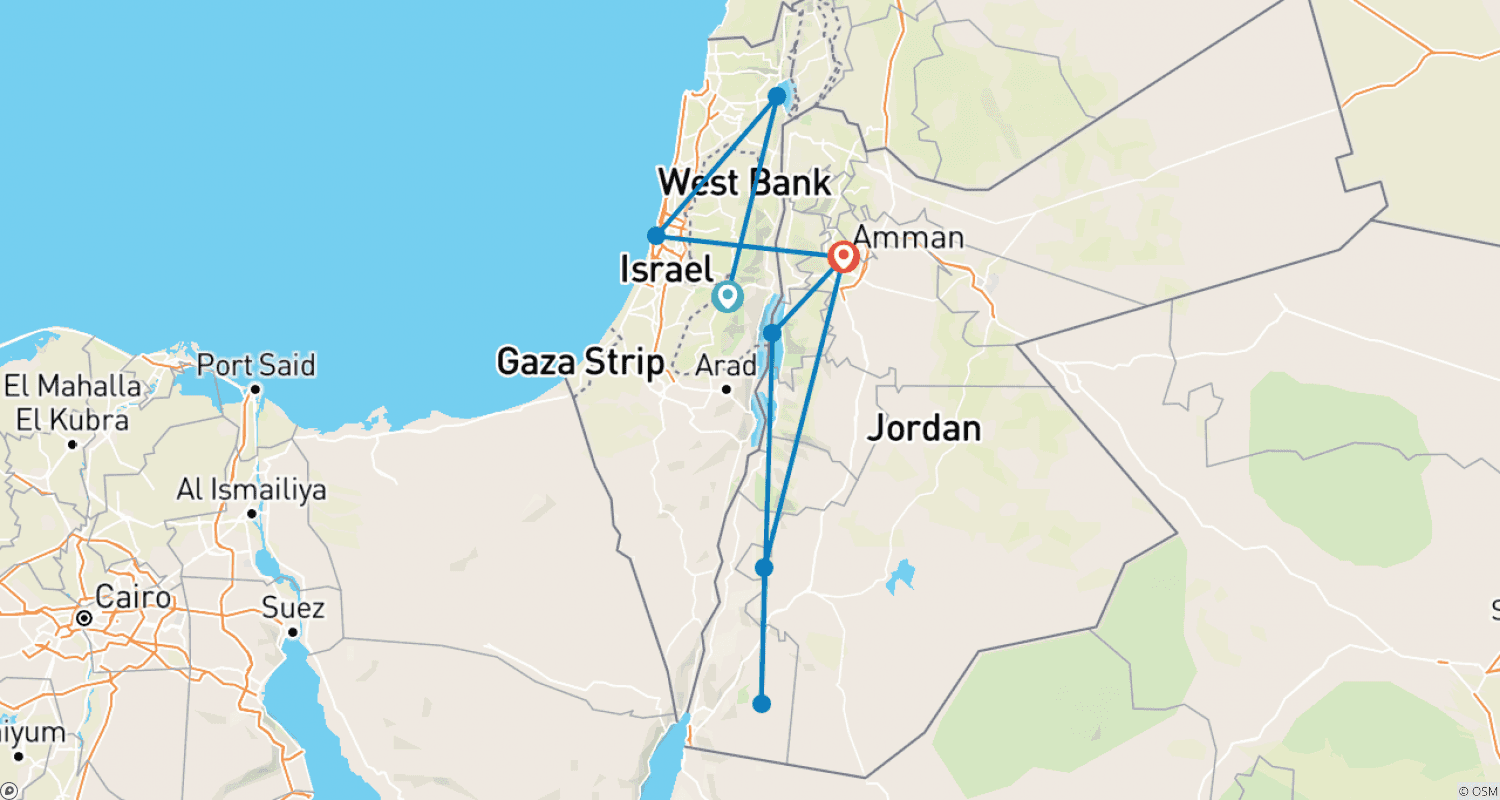 Mapa do percurso de Israel e Jordânia Desvendados