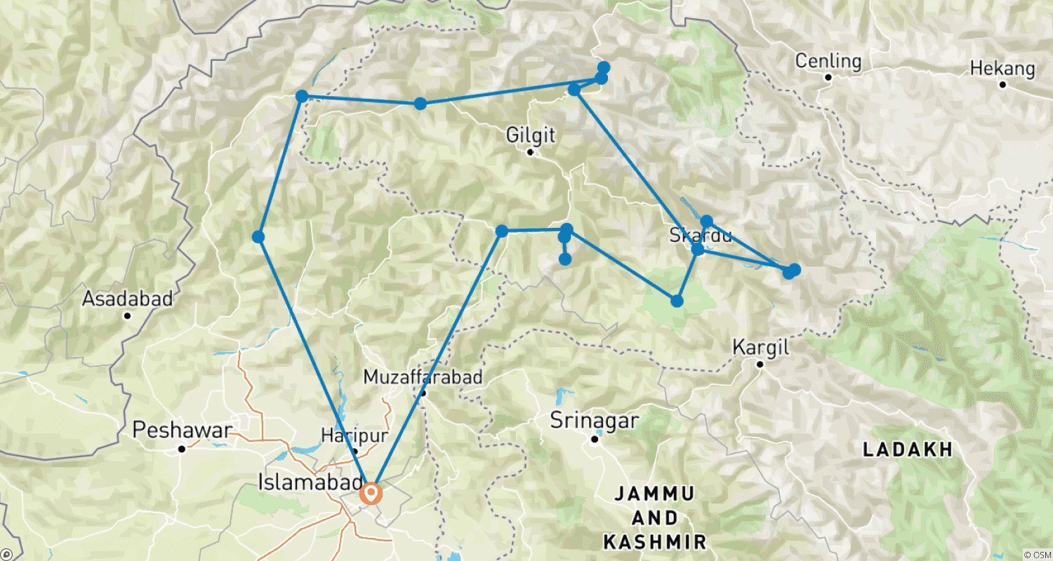 Mapa trasy: Odkryj Gilgit-Baltistan i Dolinę Kalash