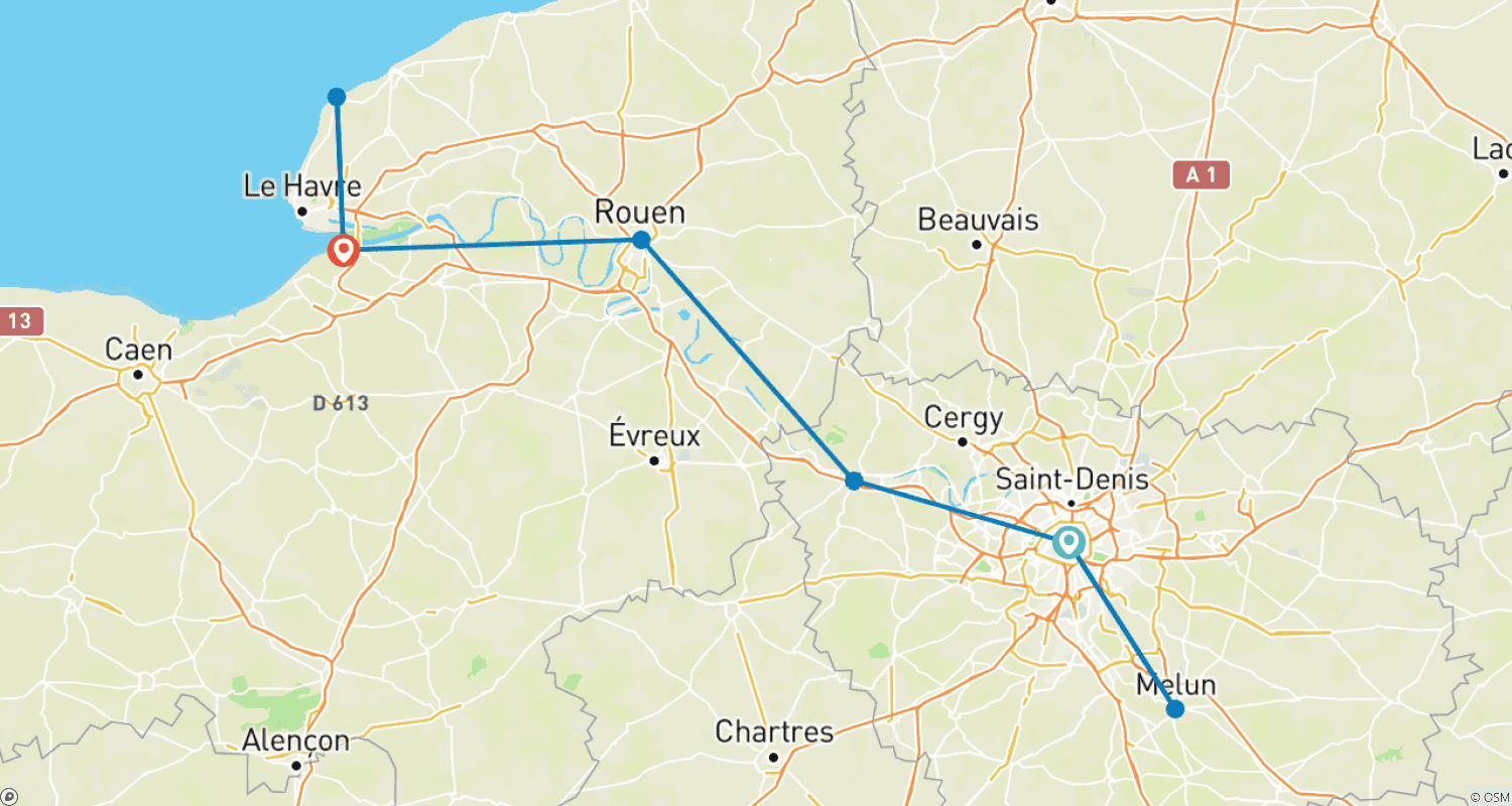 Mapa trasy: Francuski Impresjonizm Wzdłuż Brzegów Sekwany (rejs z portu do portu)