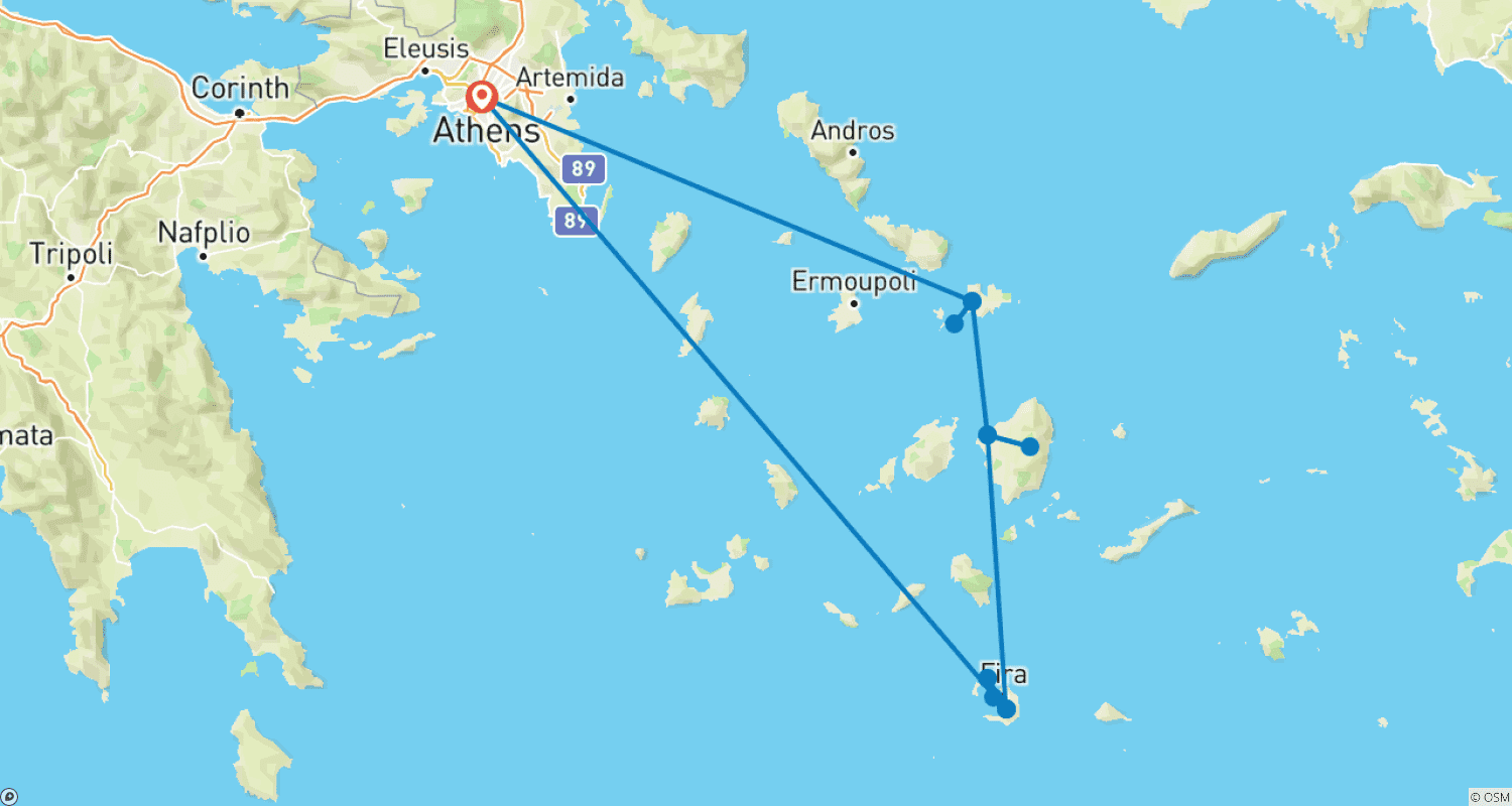 خريطة مسار Mykonos, Santorini & Naxos: 10-Day Greek Islands Discovery