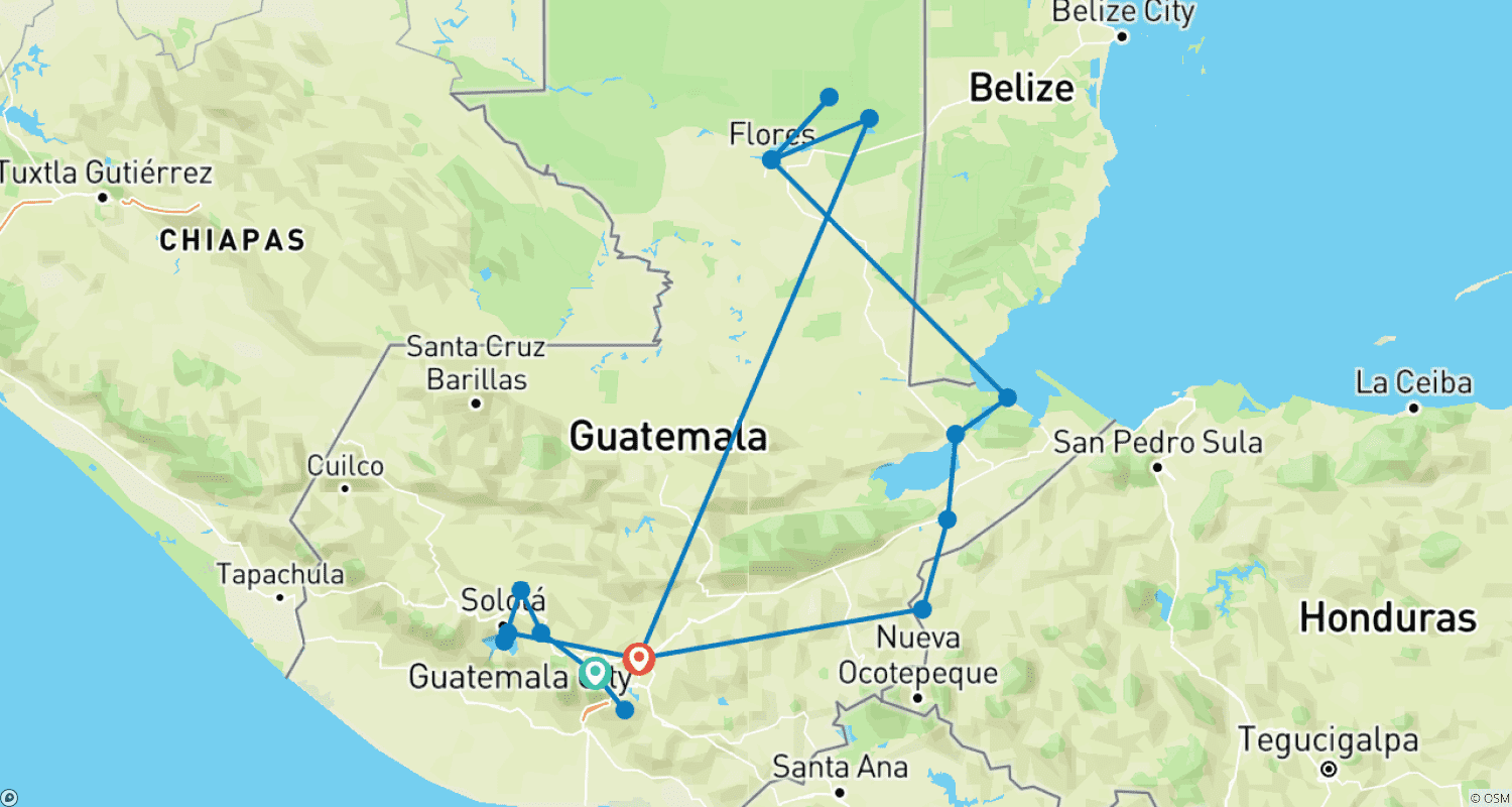Mapa do percurso de Expedição Maia