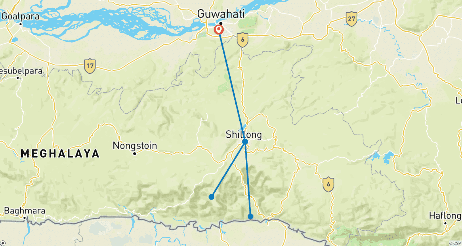 Mapa do percurso de Best of Assam and Meghalaya: 5-Day Tour of Guwahati and Shillong