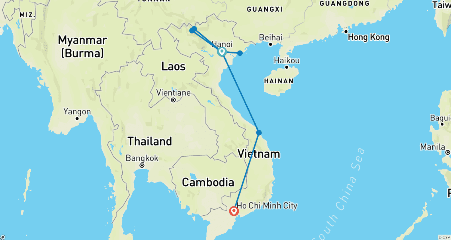 ベトナムの最高の旅のルートマップ