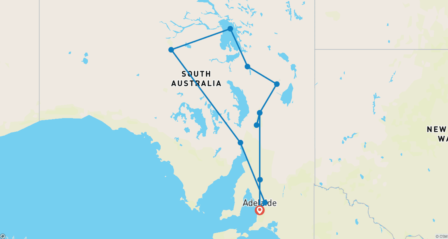 Mapa trasy: South Australian Outback Adventure (Small Groups)
