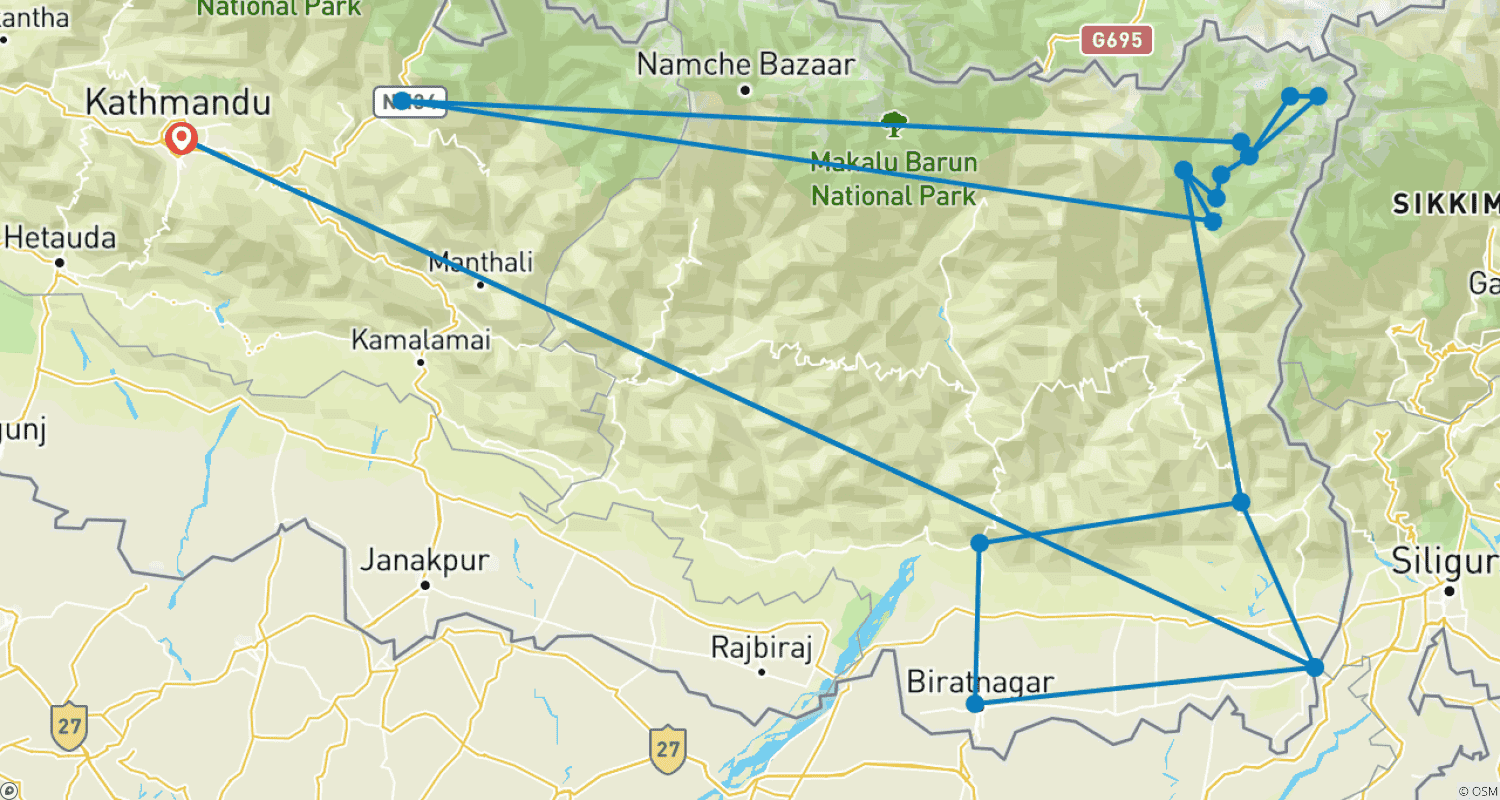 خريطة مسار Kanchenjunga Trek South to North