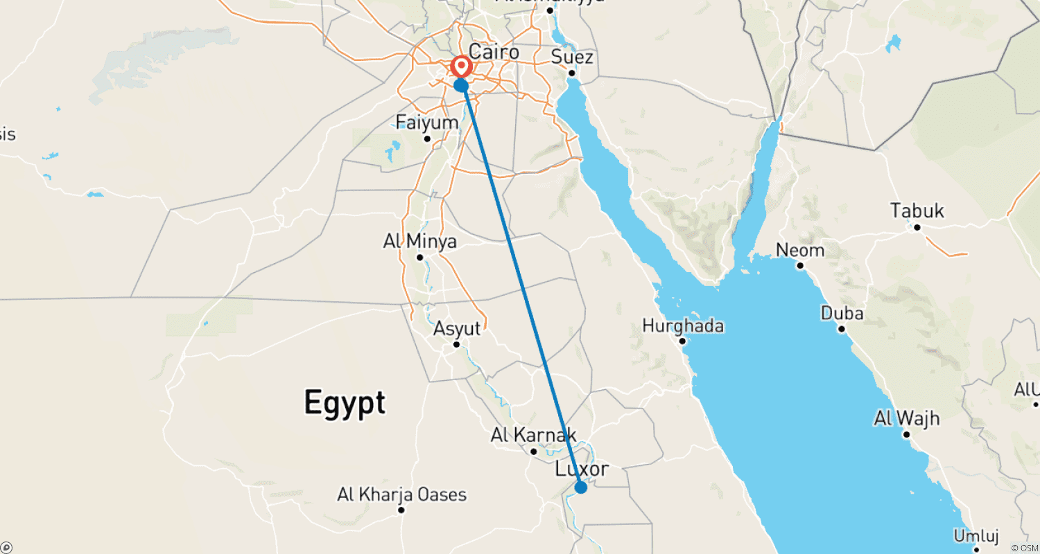 خريطة مسار تاريخ مصر - جولة إرشادية لمدة 5 أيام إلى القاهرة والجيزة والأقصر بالطائرة