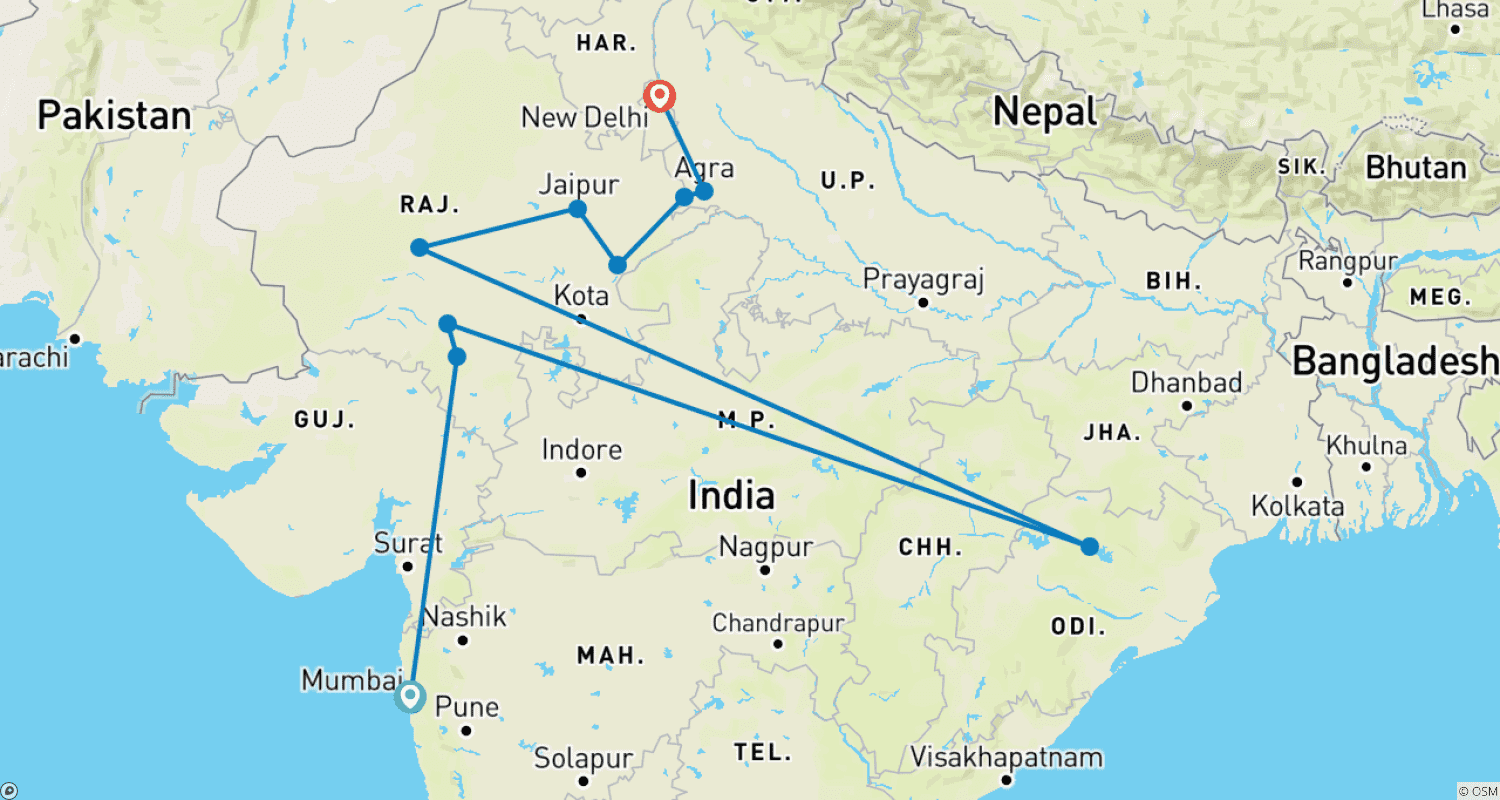Mapa trasy: Luxury Passage through Rajasthan