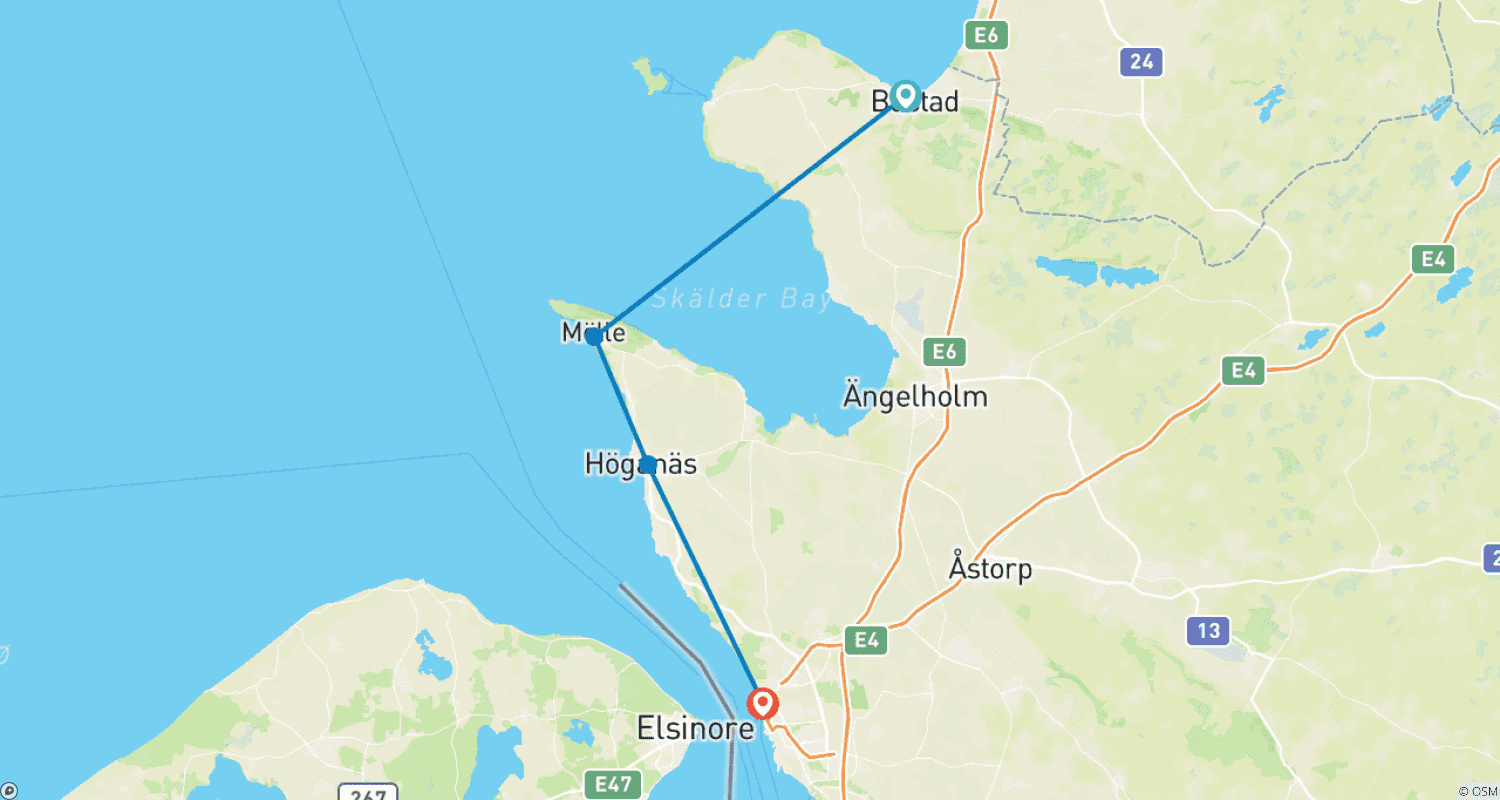 Mapa do percurso de Ao longo de Skåneleden: Penínsulas de Bjäre e Kulla
