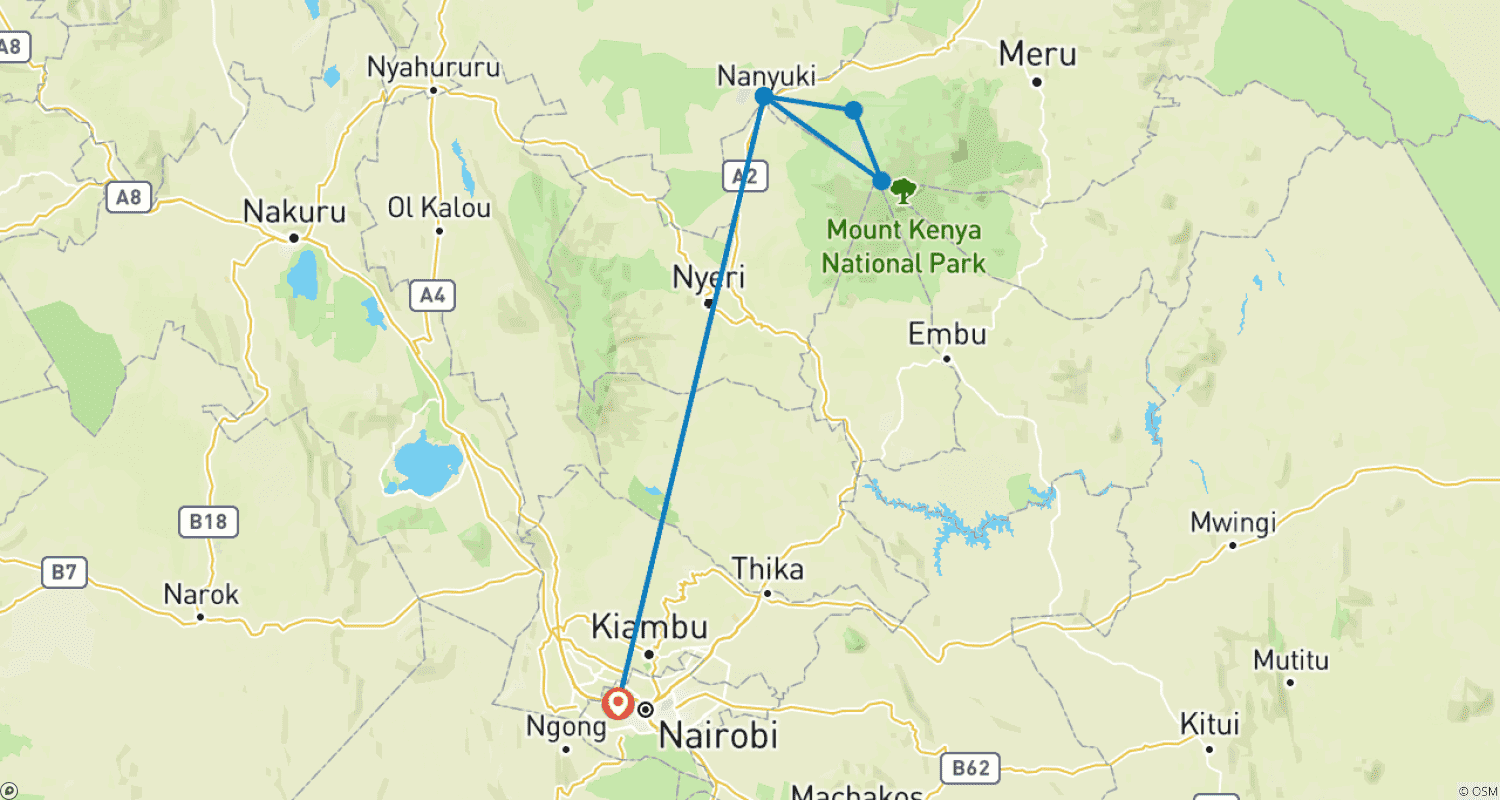 خريطة مسار 3 Days Mount Kenya Trek Using the Sirimon Route