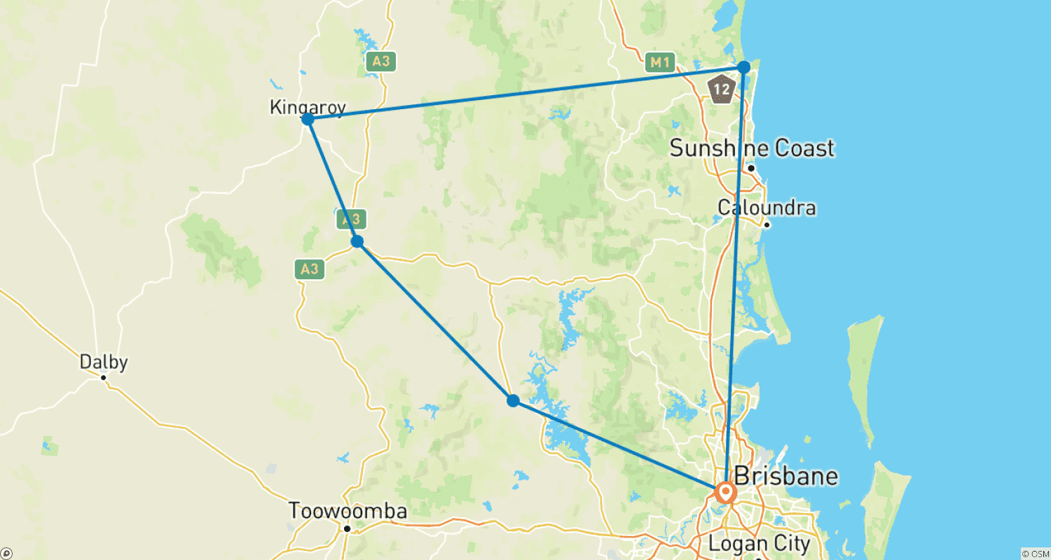 Mapa do percurso de Tour pelas Trilhas Ferroviárias de Queensland