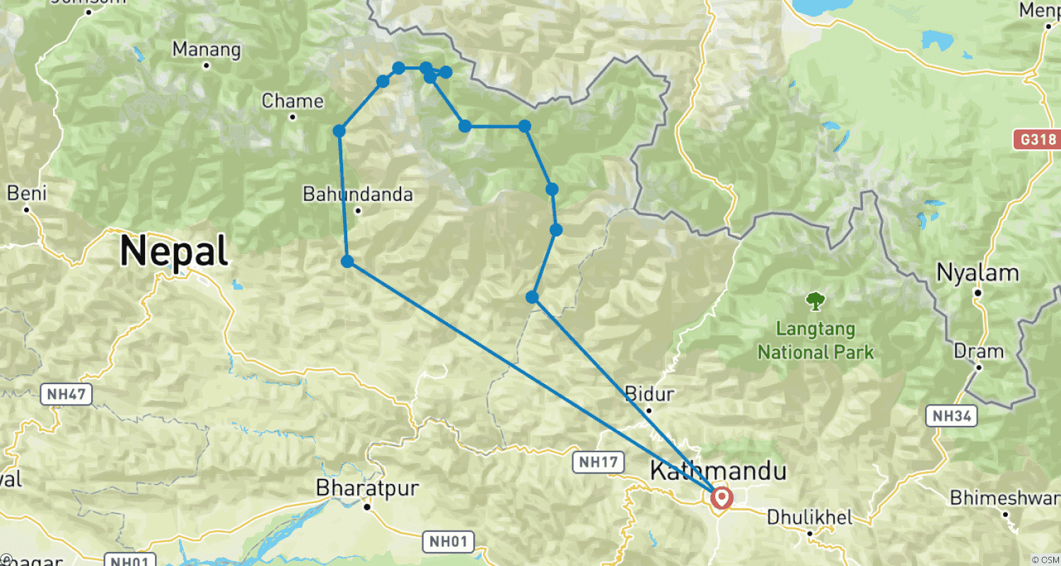 Mapa do percurso de Rapid Manaslu Circuit Trek - 12 Days