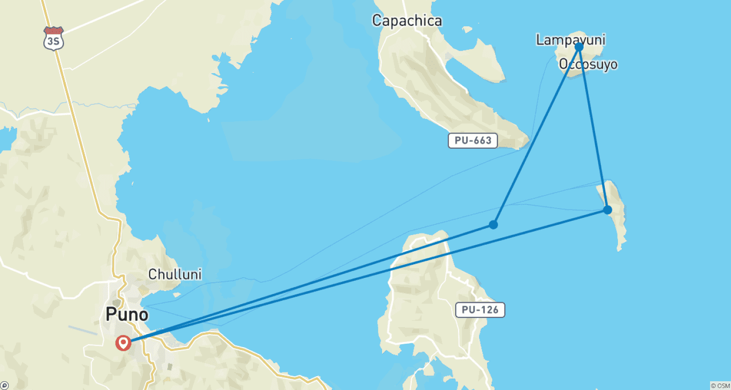 Mapa do percurso de 2 days Lake Titicaca tour from Puno