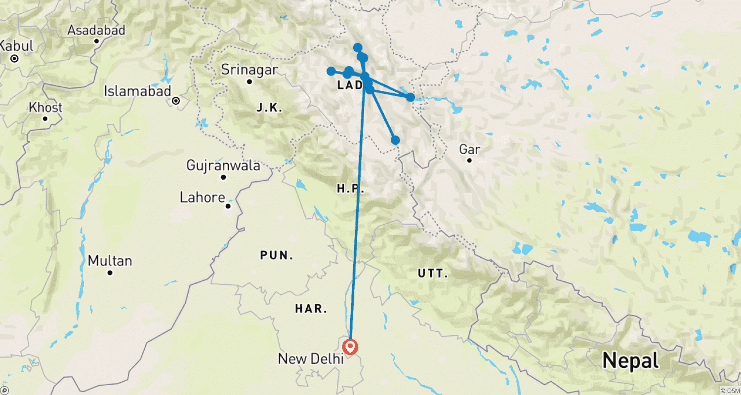 Mapa do percurso de O melhor de Leh Ladakh com um guia pessoal HB
