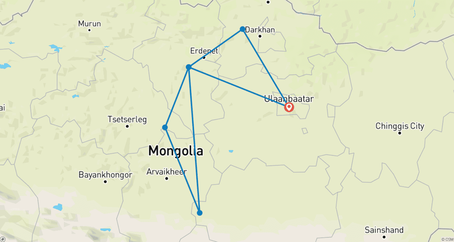 Mapa trasy: Rafting na rzece Orkhon