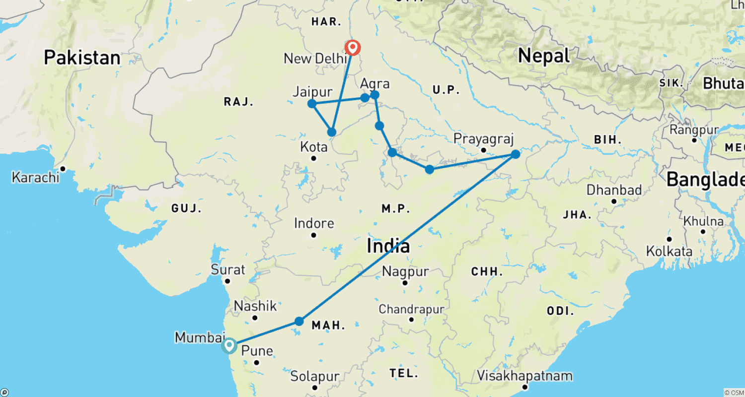 Mapa trasy: Heritage Tour to India