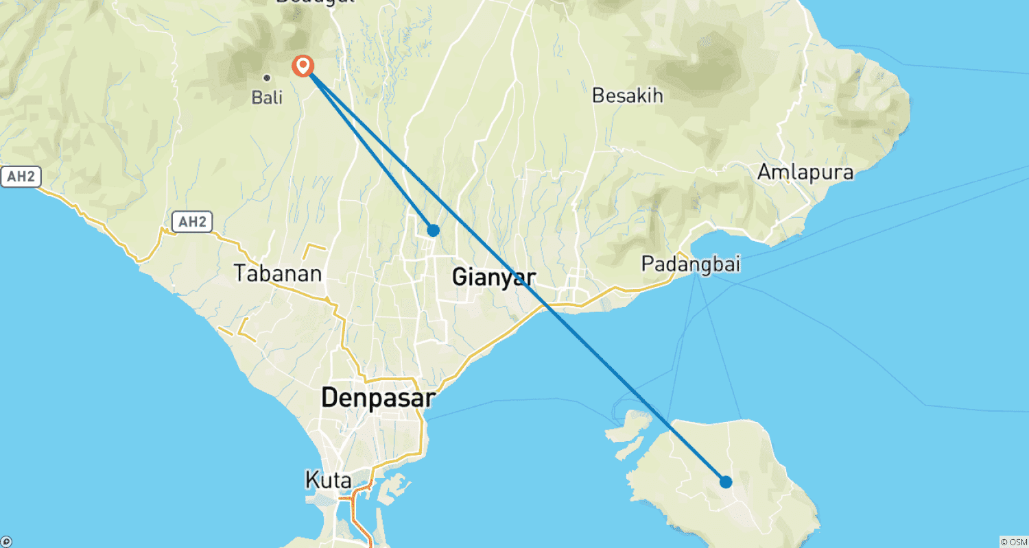 Mapa do percurso de Experiência de Vida Selvagem em Bali: Tour de 3 Dias (Privado e Tudo Incluído)