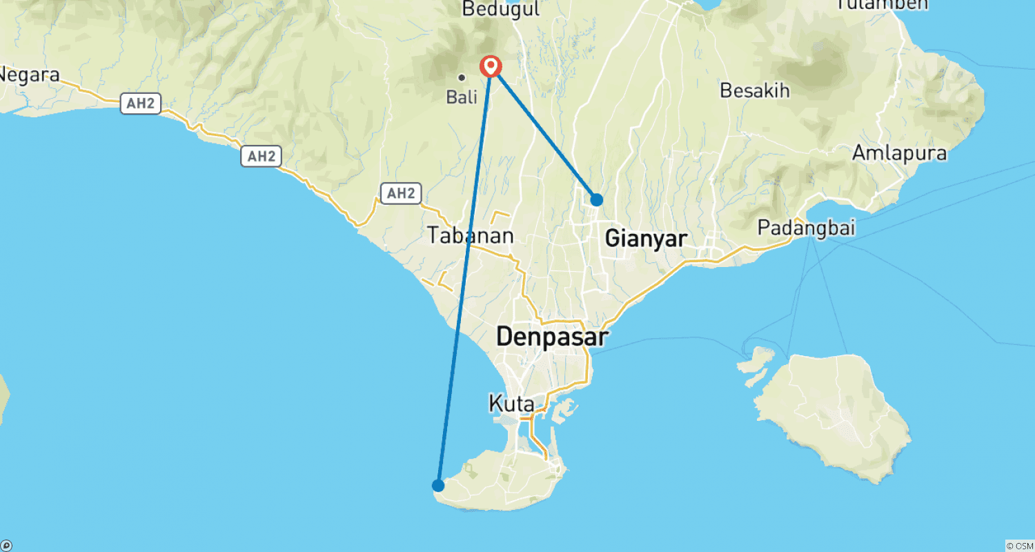 Mapa trasy: Wycieczka „Doświadczenie Bali” – 7 dni (prywatna i all-inclusive)