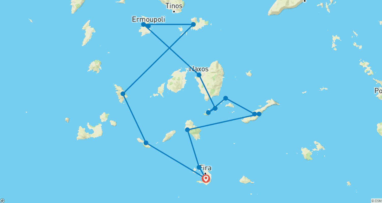 Mapa trasy: Grecja: rejs żeglarski po Wyspach Cykladzkich