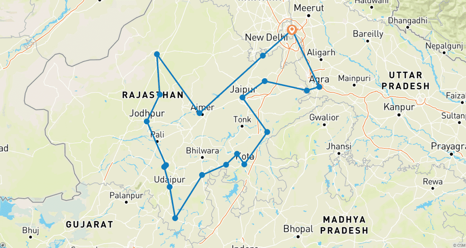 خريطة مسار Cultural North India Tour