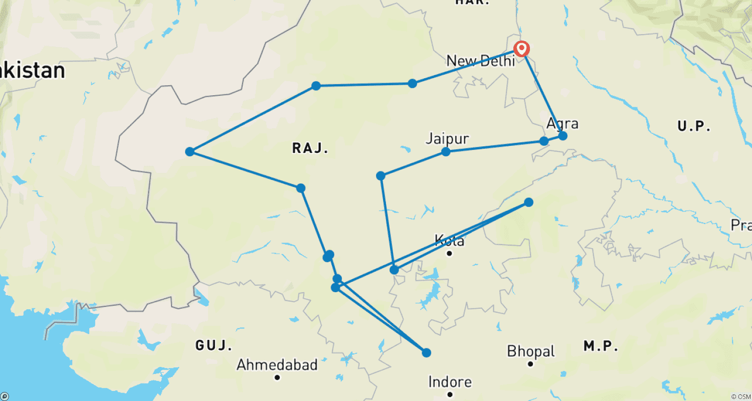 Mapa trasy: Rajasthan Tour with Agra