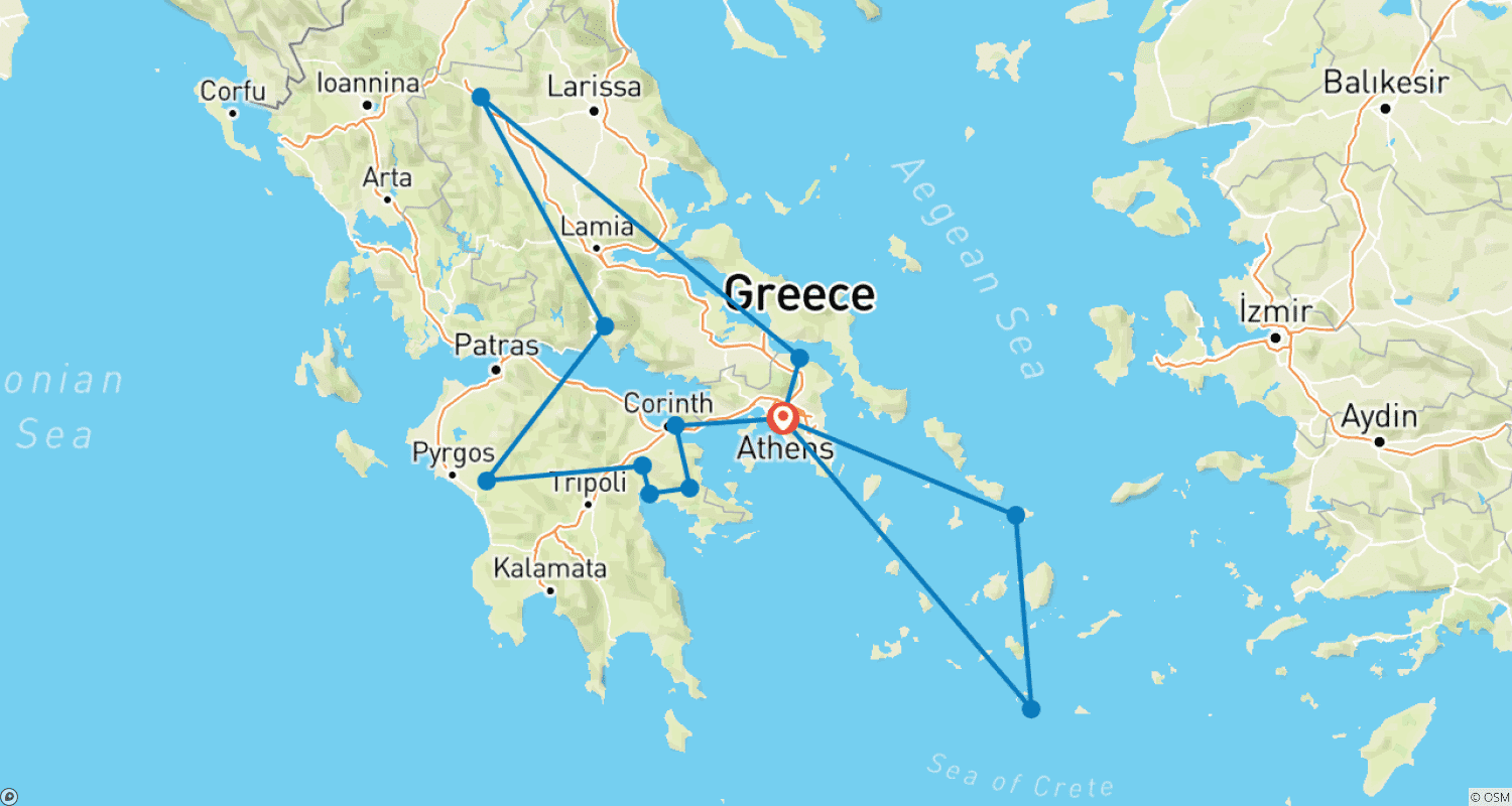 ギリシャ＆島々のベスト体験 - 12日のルートマップ