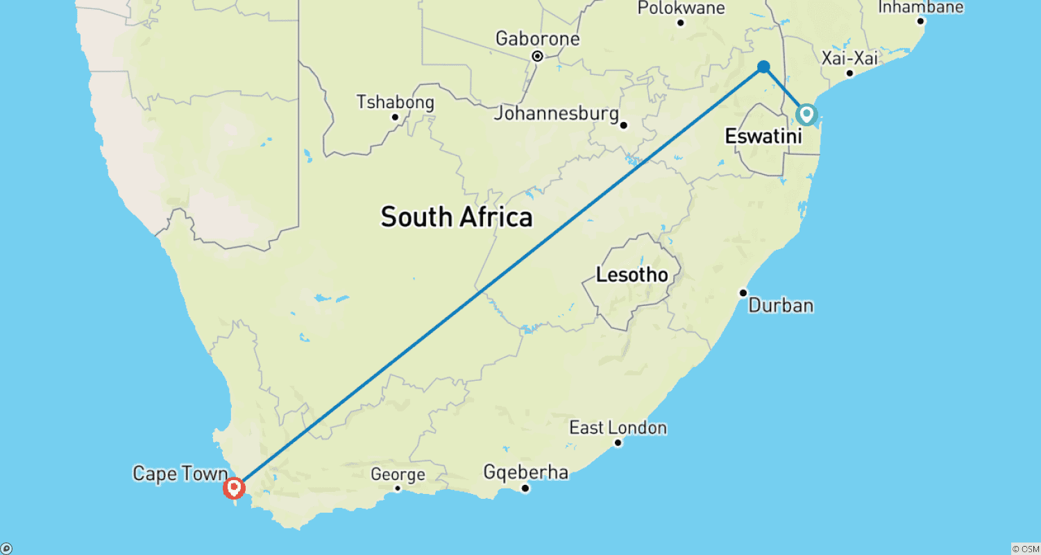 Mapa do percurso de Safari Expresso na Reserva Sabi Sands 5 dias/ 4 noites (Conforto Plus)