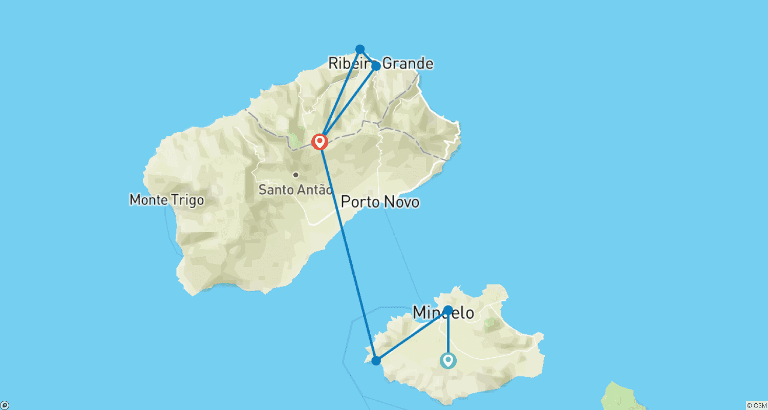 Mapa do percurso de Descoberta de Cabo Verde: 6 Dias / 5 Noites