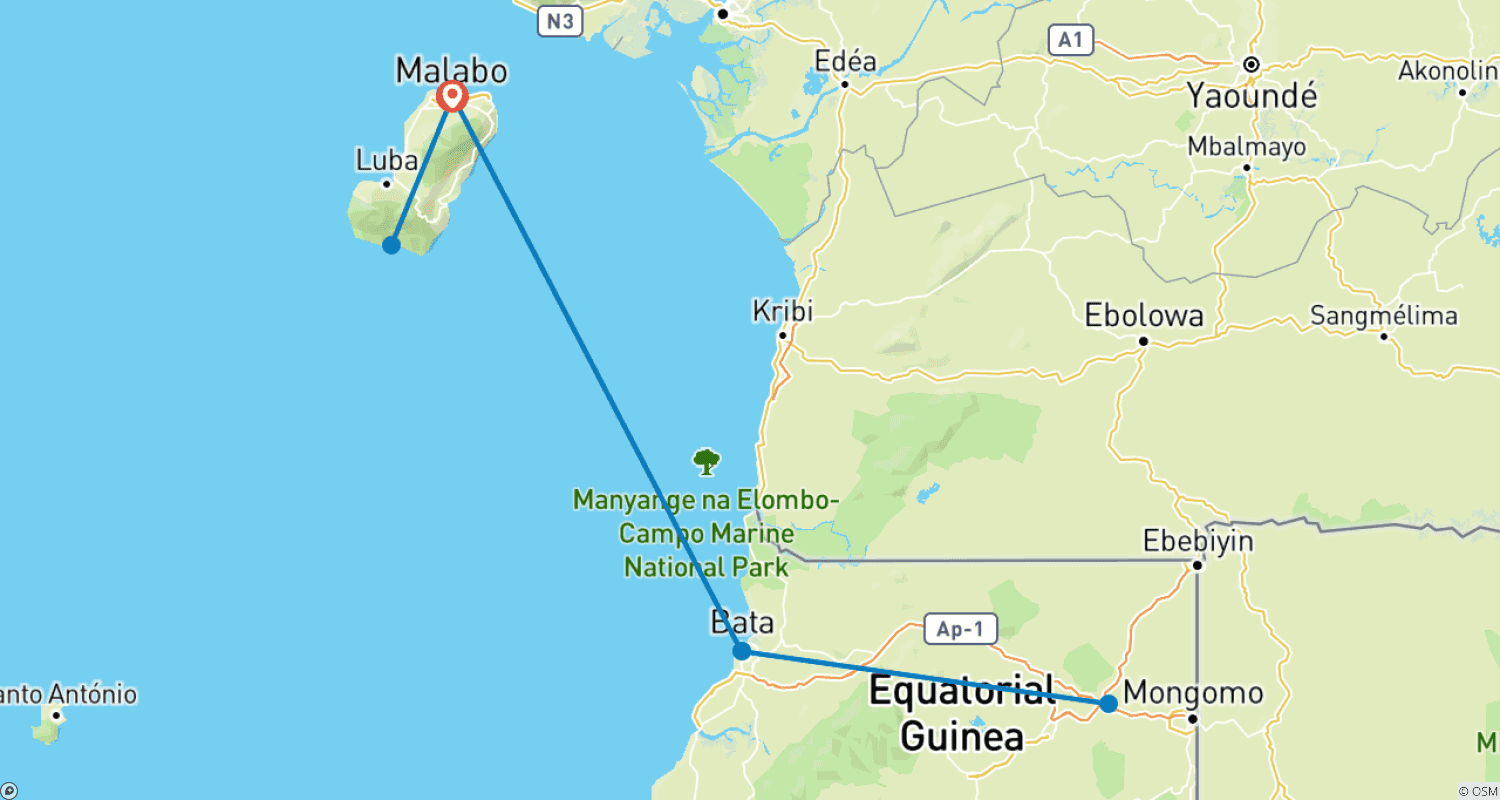 Mapa trasy: Gwinea Równikowa: Najważniejsze atrakcje 5 dni / 4 noce