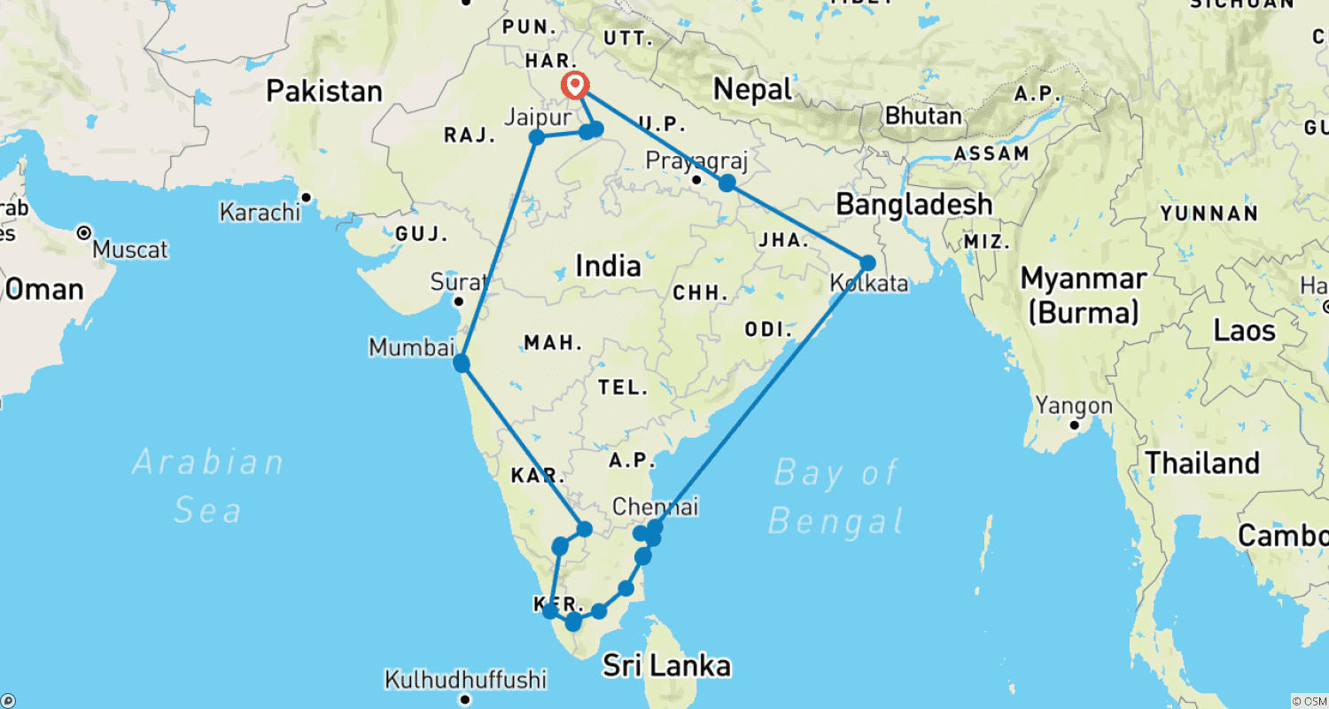 Mapa trasy: All India Tour